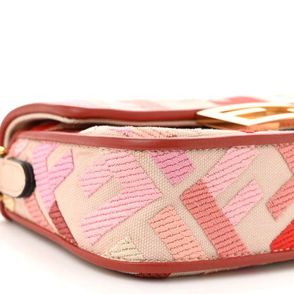 Fendi Canvas Vitello King Seta FF Embroidered Mini Baguette Rosa Quarzo Bloody Mary Multicolor 9 of 10