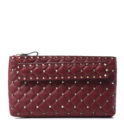 Valentino Garavani Nappa Rockstud Spike Side Slip Zip Clutch Rubino 1 of 8