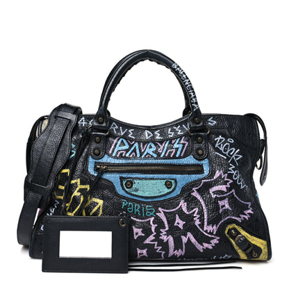 Balenciaga Agneau Graffiti All Over Classic Hardware City Black Multicolor 3 of 12