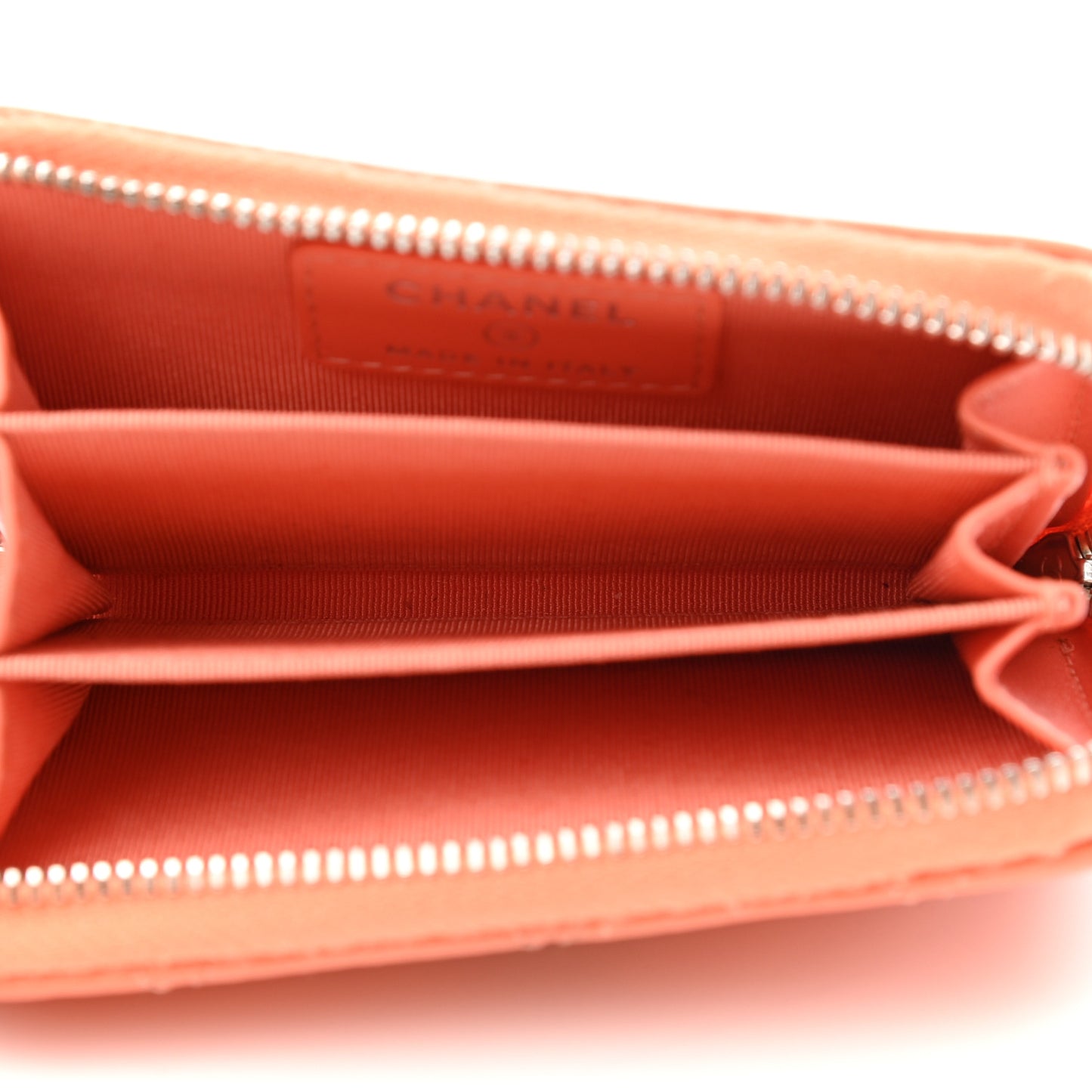 Lambskin Quilted Zip Around Coin Purse Wallet Coral