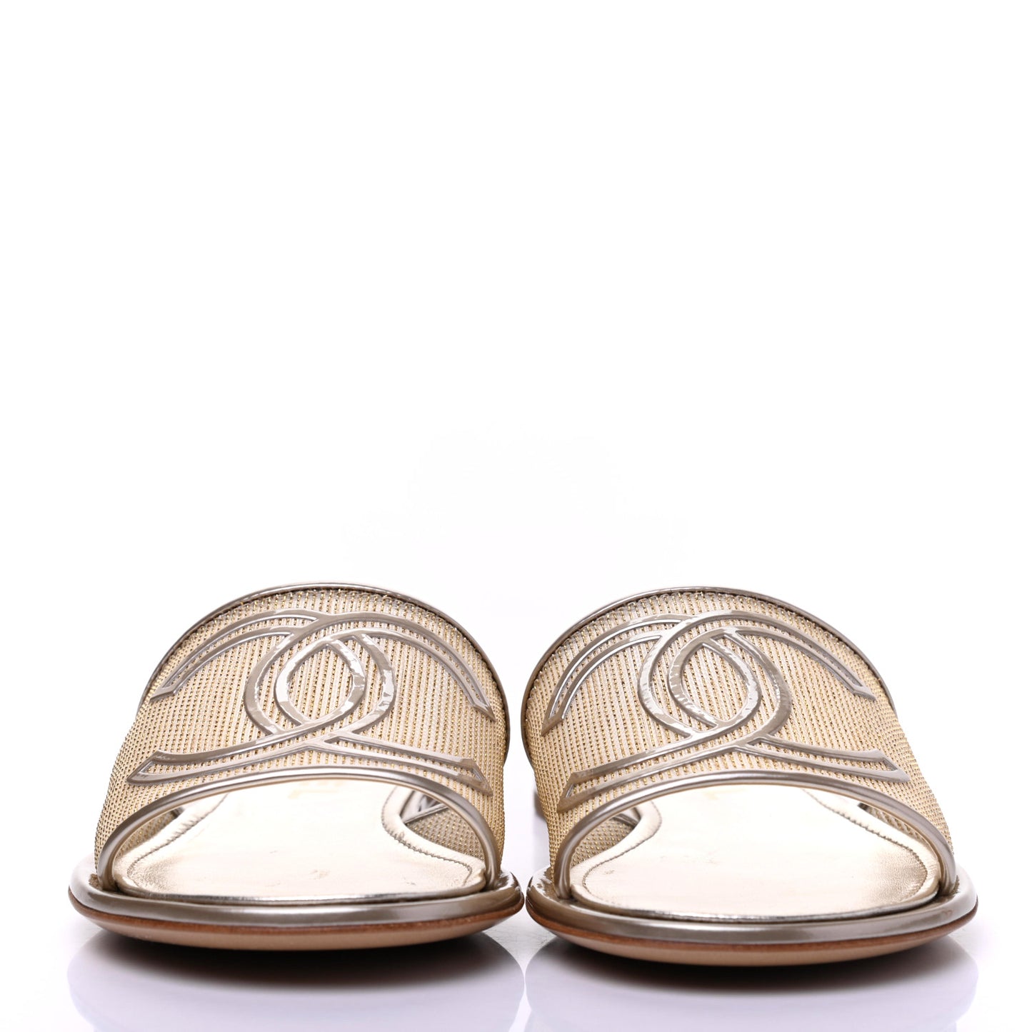Glitter Mesh Patent Calfskin CC Sandal Mule 37 Gold