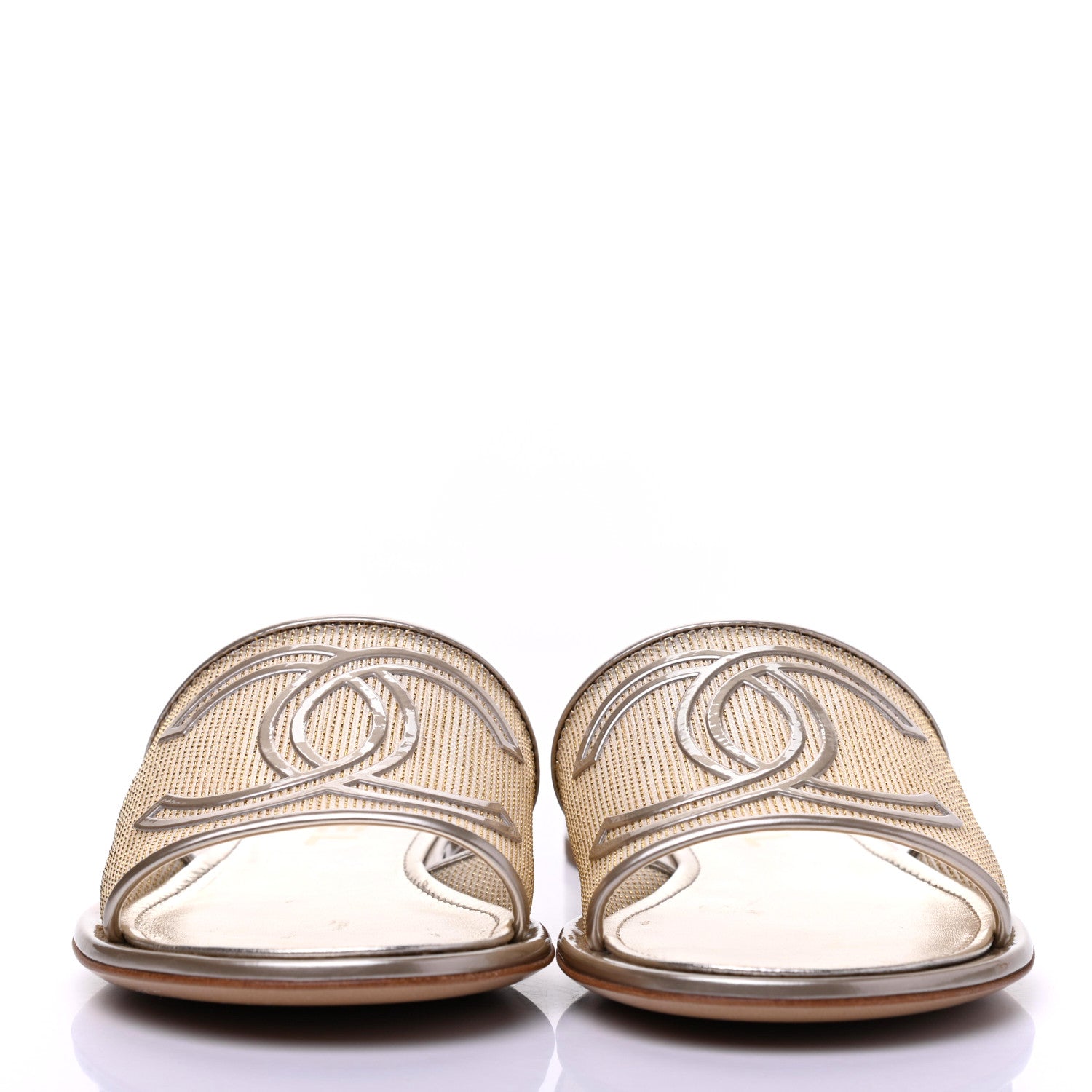 Chanel Glitter Mesh Patent Calfskin CC Sandal Mule 37 Gold 2 of 11