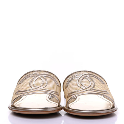 Chanel Glitter Mesh Patent Calfskin CC Sandal Mule 37 Gold 2 of 11