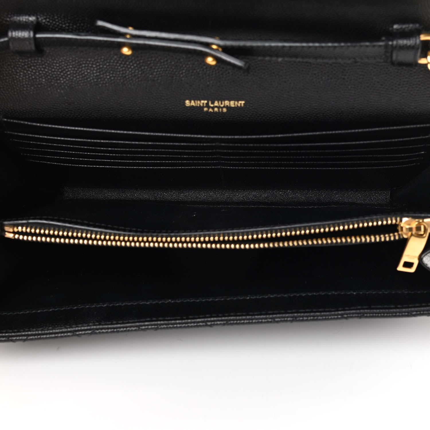Saint Laurent Grain De Poudre Mixed Matelasse Triquilt Monogram Chain Wallet Black 8 of 23