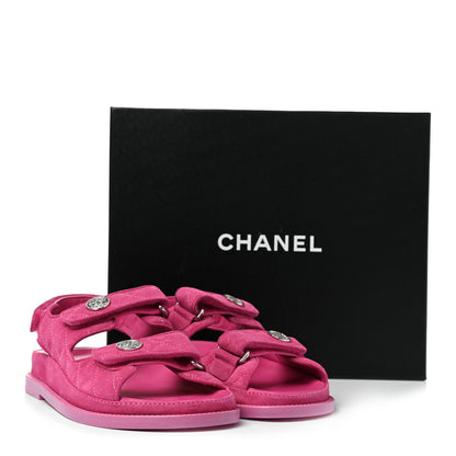 Chanel Suede Calfskin Velcro Dad Sandals 37 Pink 9 of 9