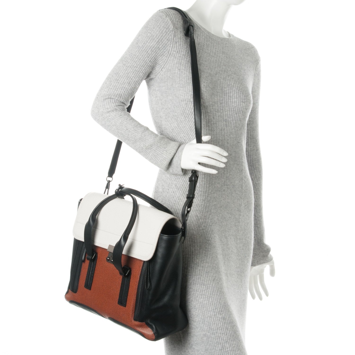 3.1 Phillip Lim 3.1 Textured Calfskin Large Colorblock Pashli Satchel Copper 2 of 8