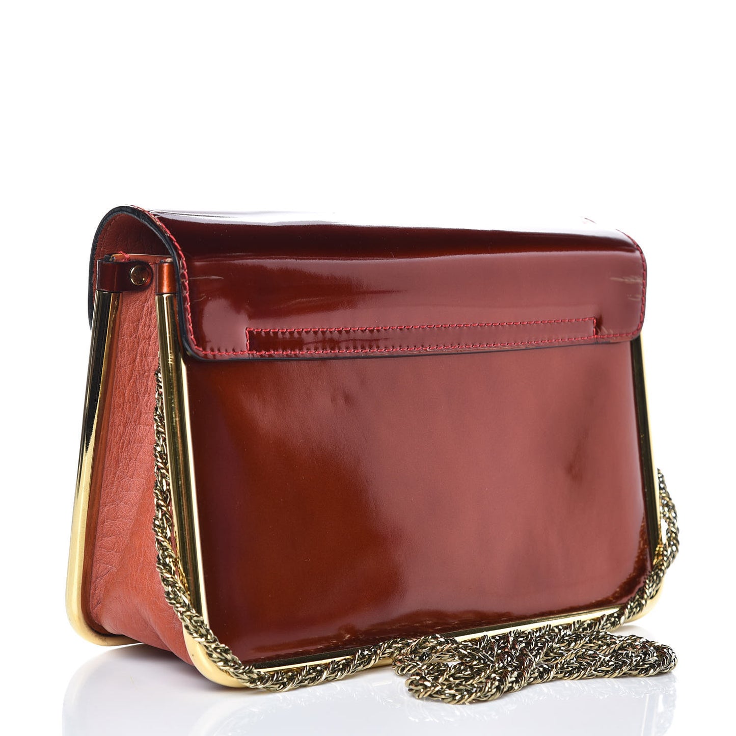 Patent Calfskin Small Sally Flap Bag Copper Red