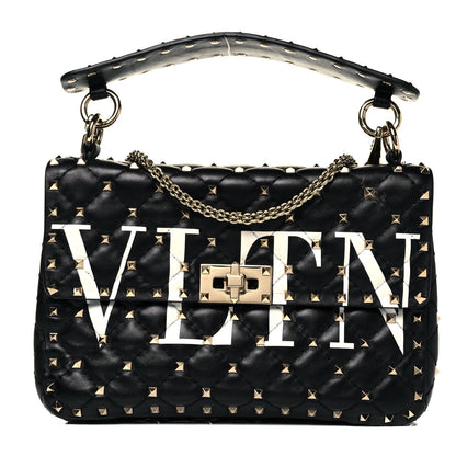 Valentino Garavani Lambskin VLTN Print Medium Rockstud Spike Shoulder Bag Black 1 of 10