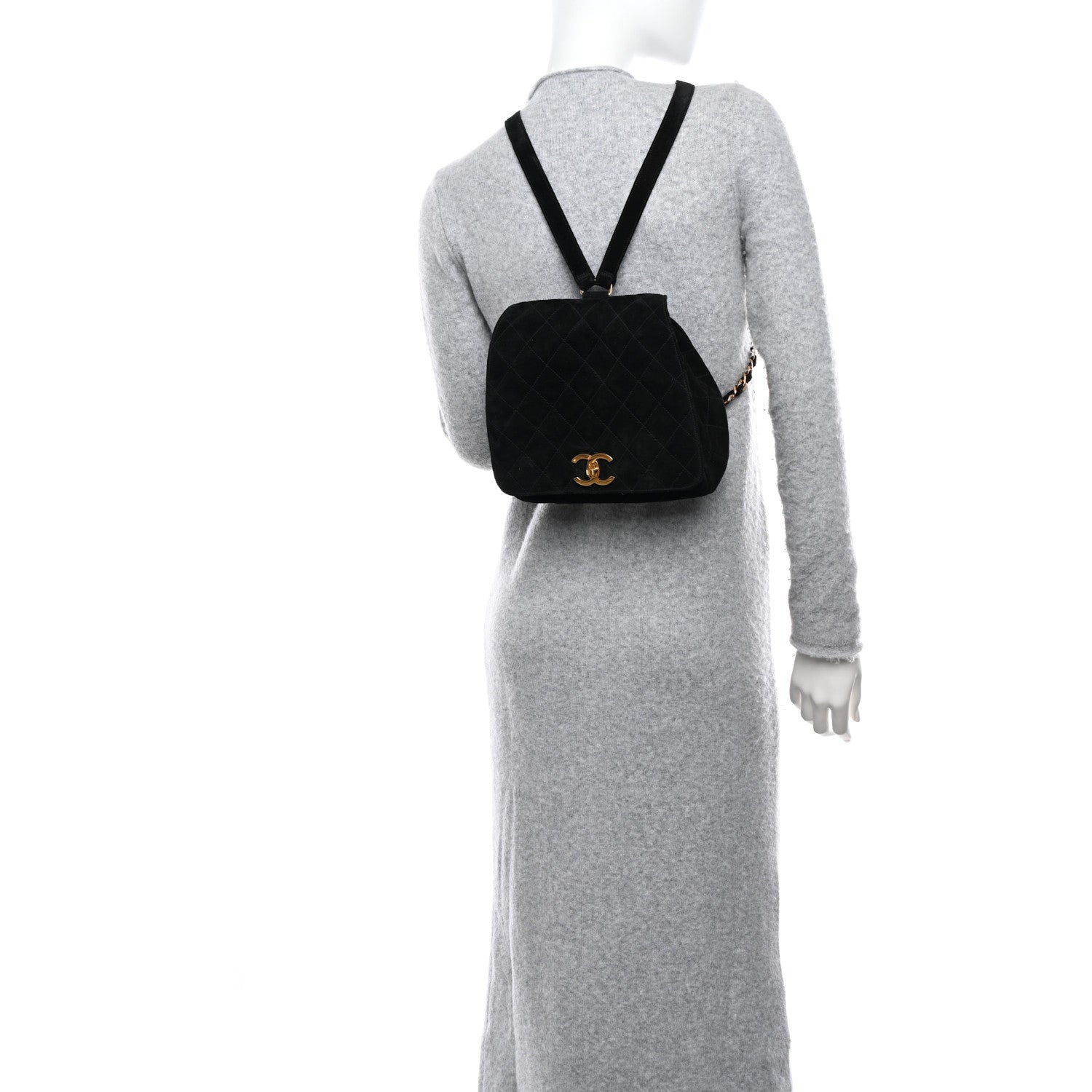 Chanel Suede Quilted CC Drawstring Backpack Black 2 of 9