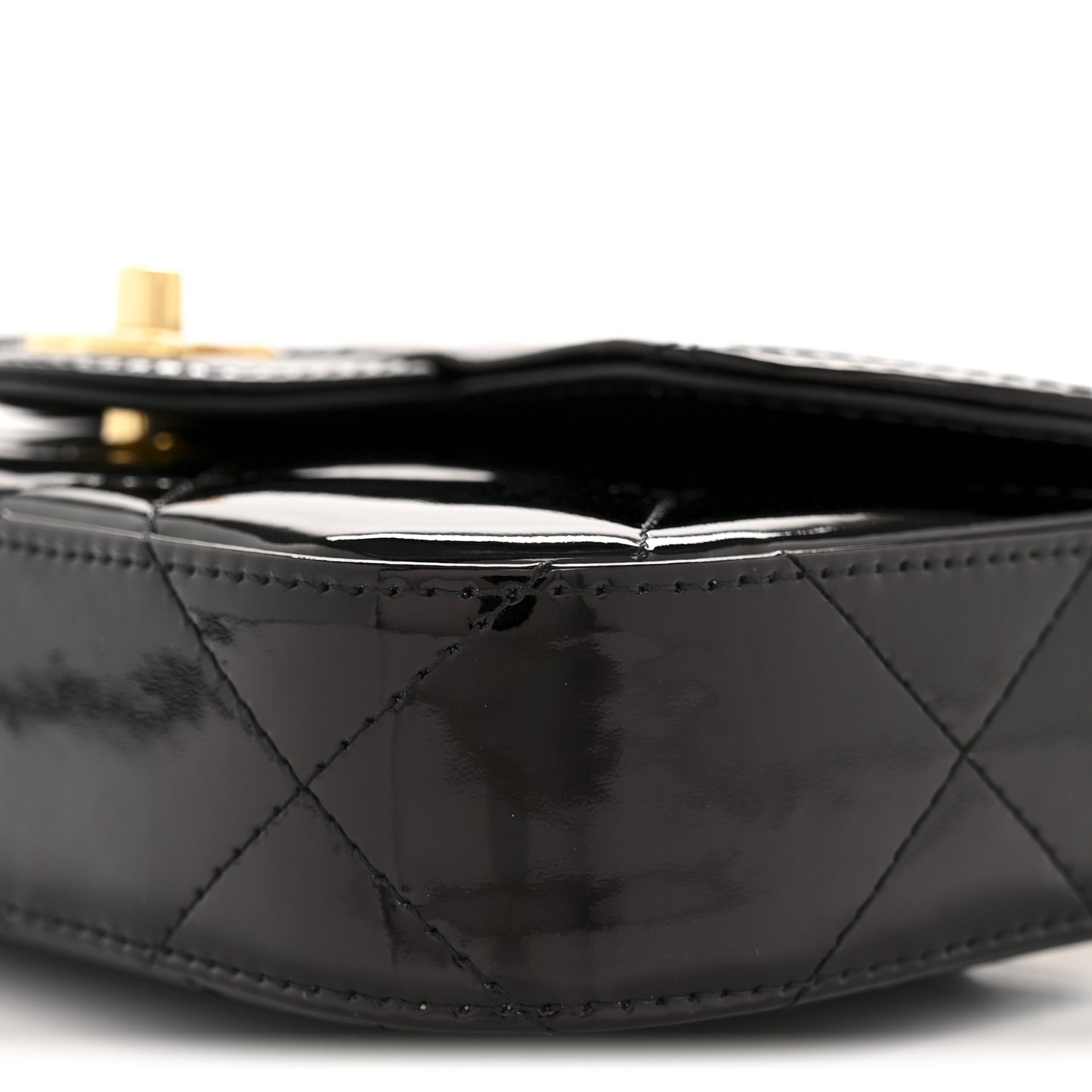 Metallic Mirror Calfskin Mini Top Handle Clutch With Chain Black