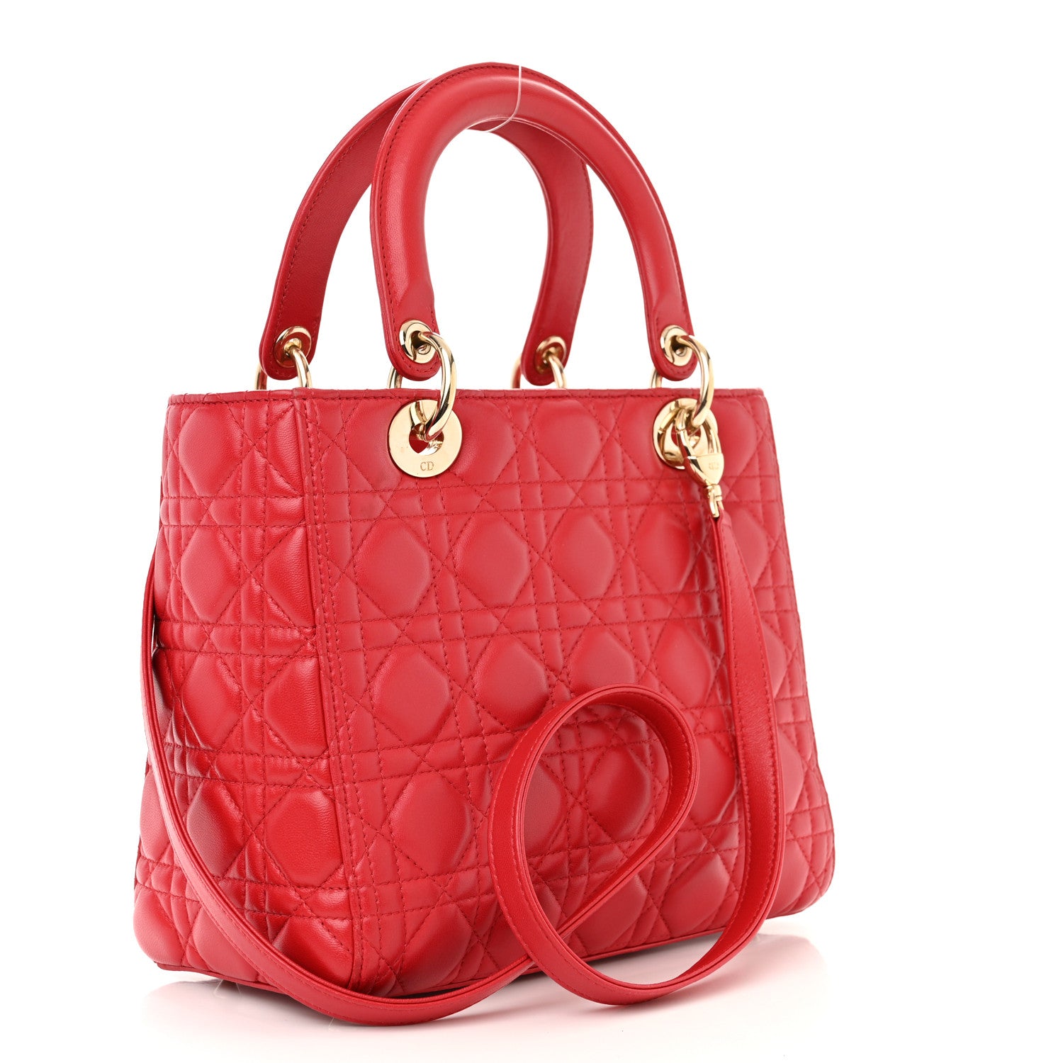 Christian Dior CHRISTIAN DIOR Lambskin Cannage Medium Lady Dior Red 3 of 10