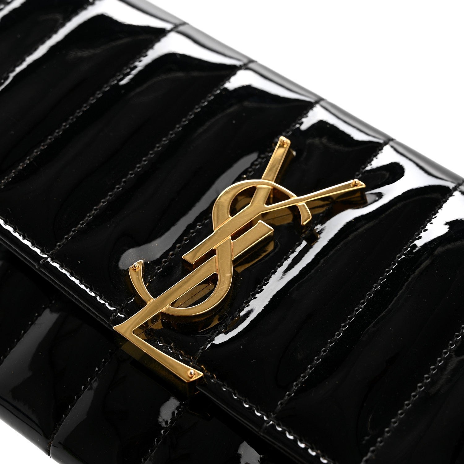 Saint Laurent Patent Calfskin Matelasse Monogram Large Vicky Continental Wallet Black 9 of 12