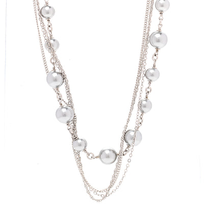 Chanel Pearl Bead Multi Strand CC Long Necklace Silver Grey 4 of 7