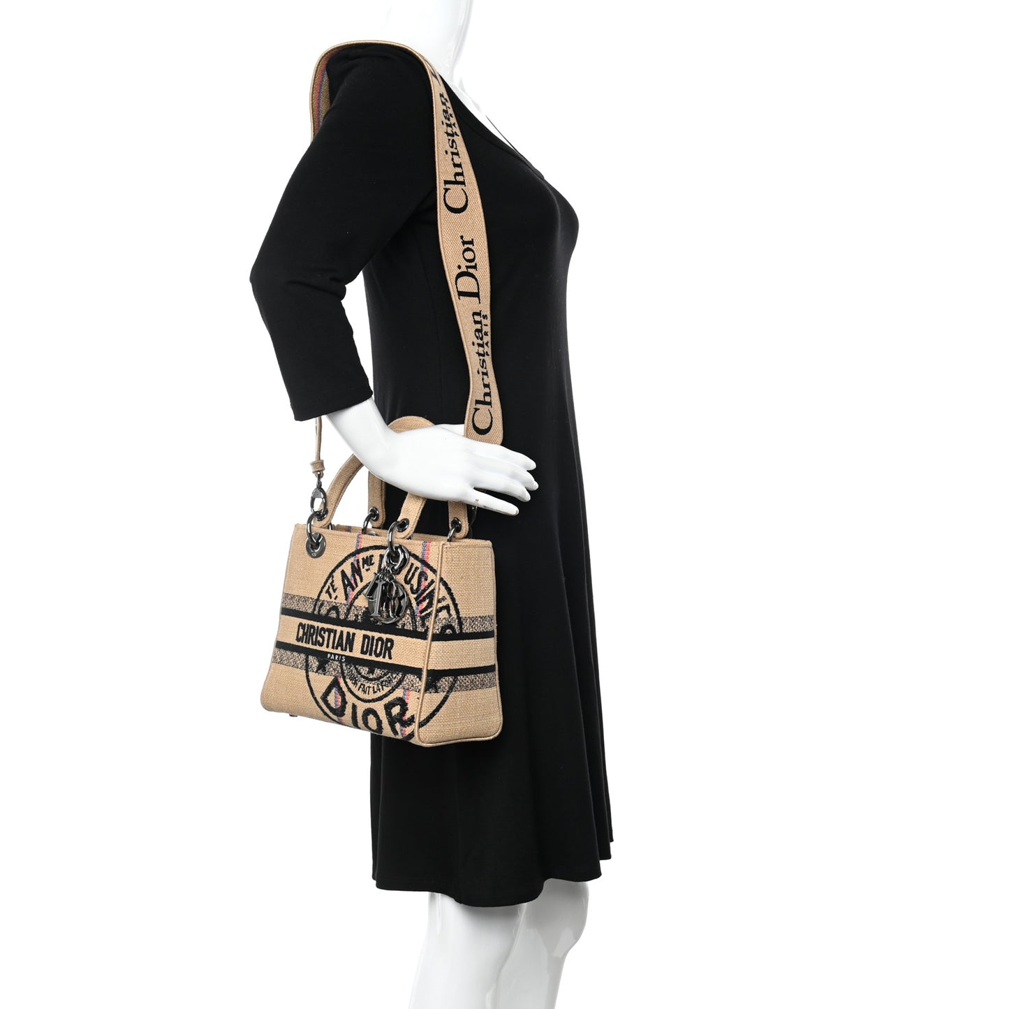 Canvas Jute Embroidered Medium Lady D-Lite Beige Multicolor