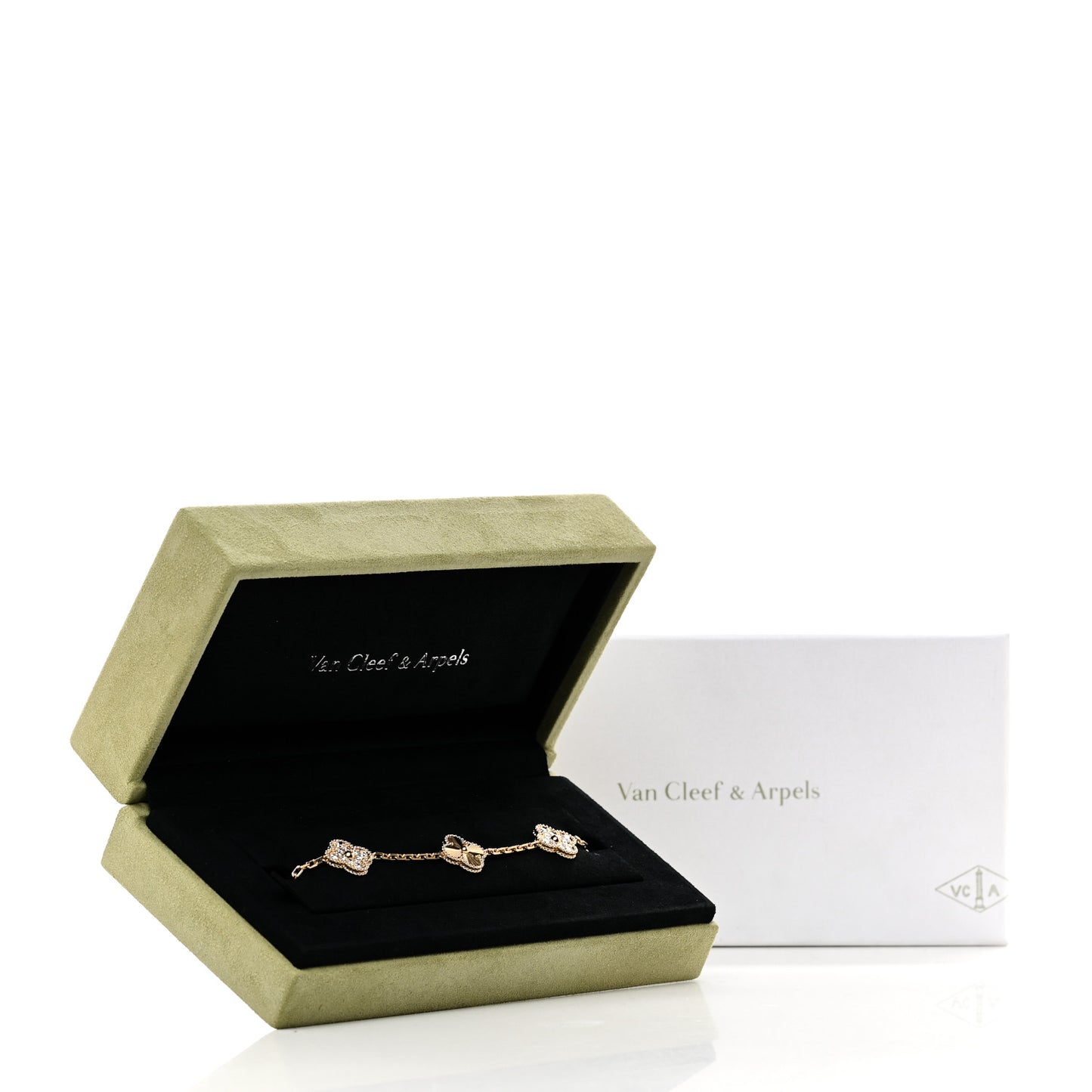 18K Yellow Gold Diamond 5 Motifs Guilloche Vintage Alhambra Bracelet