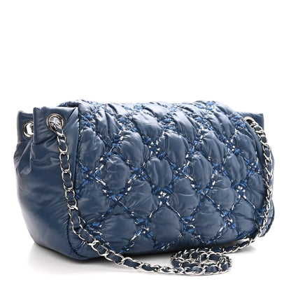 Chanel Nylon Quilted Tweed Stitch Bubble Accordion Flap Blue 3 of 10
