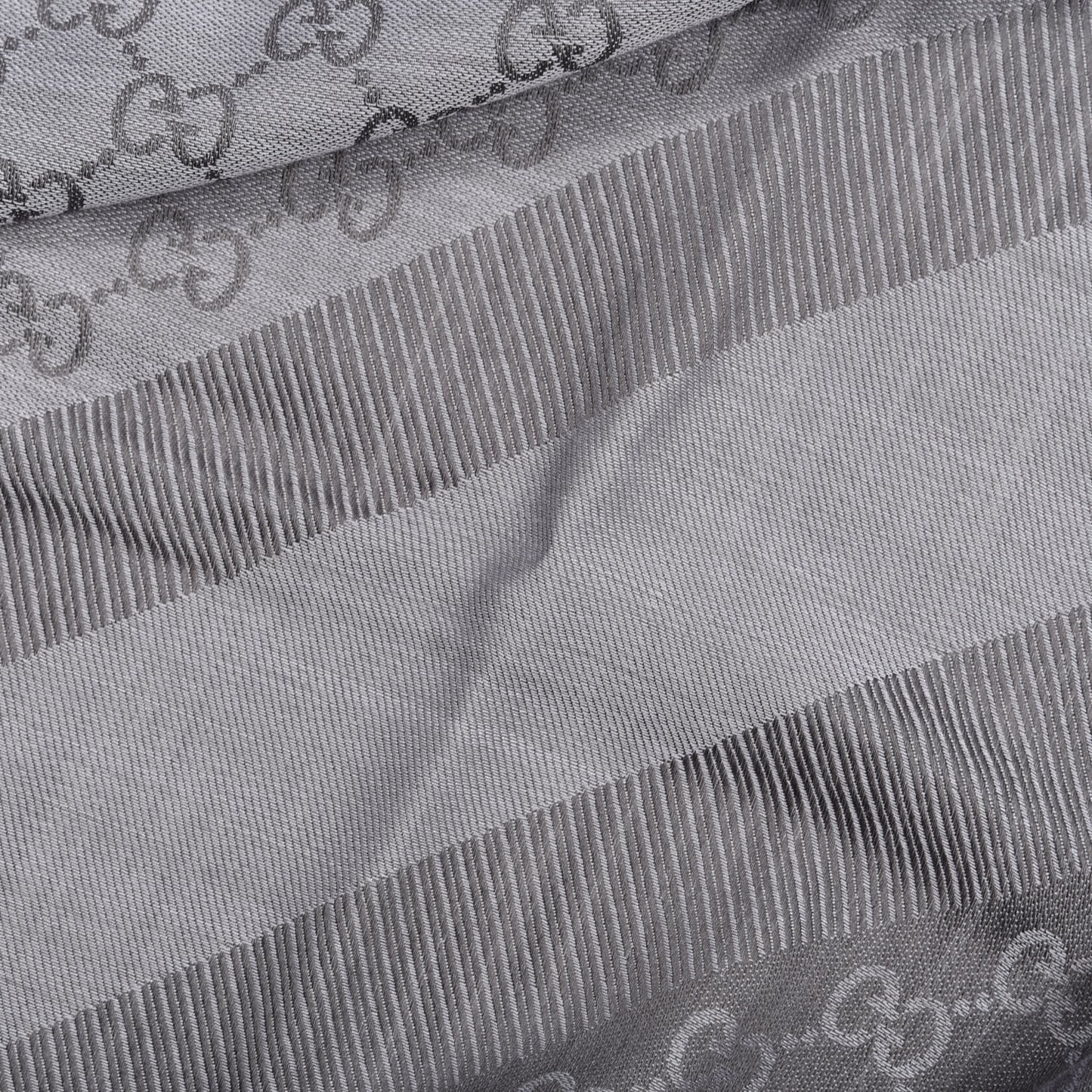 Wool Silk Monogram GGWeb Fringe Shawl Pearl Medium Grey