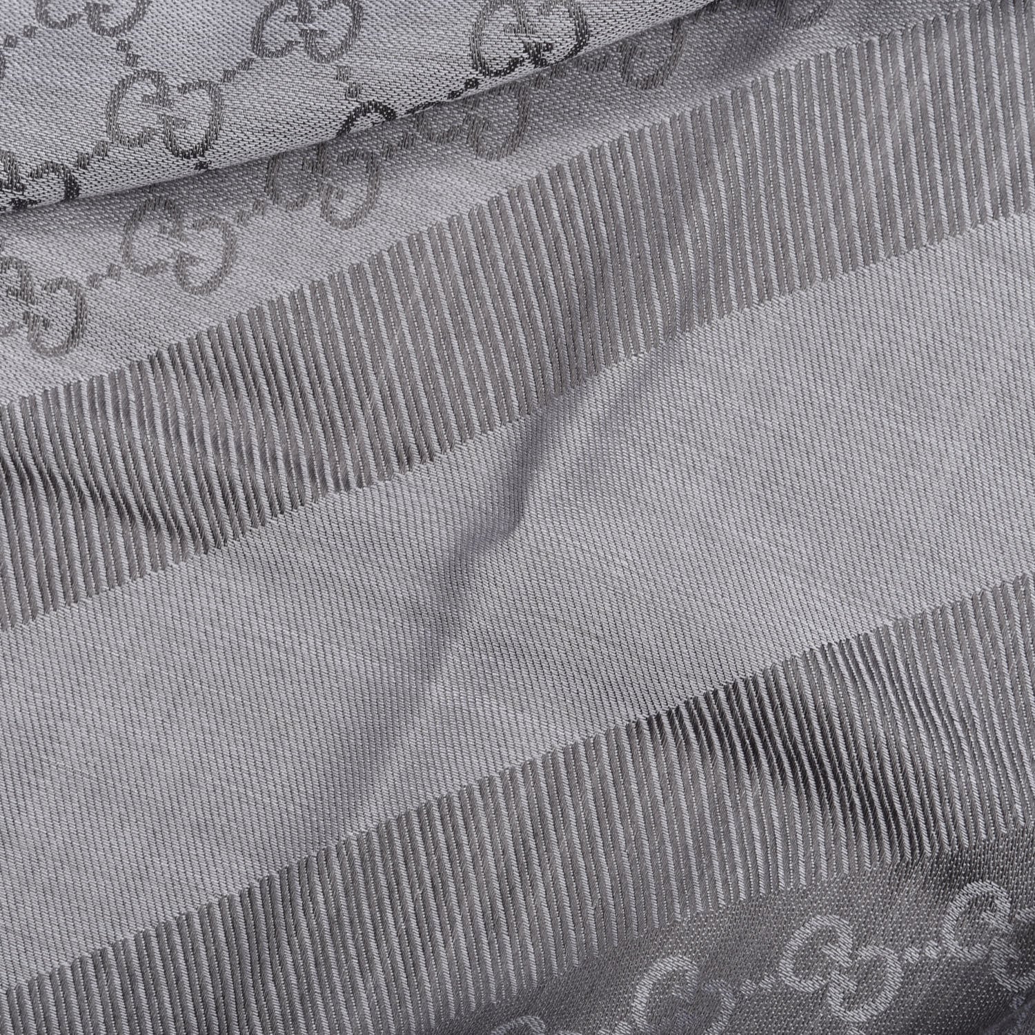 Gucci Wool Silk Monogram GGWeb Fringe Shawl Pearl Medium Grey 5 of 5