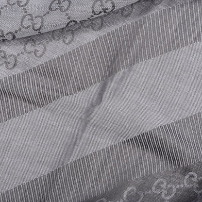 Gucci Wool Silk Monogram GGWeb Fringe Shawl Pearl Medium Grey 5 of 5