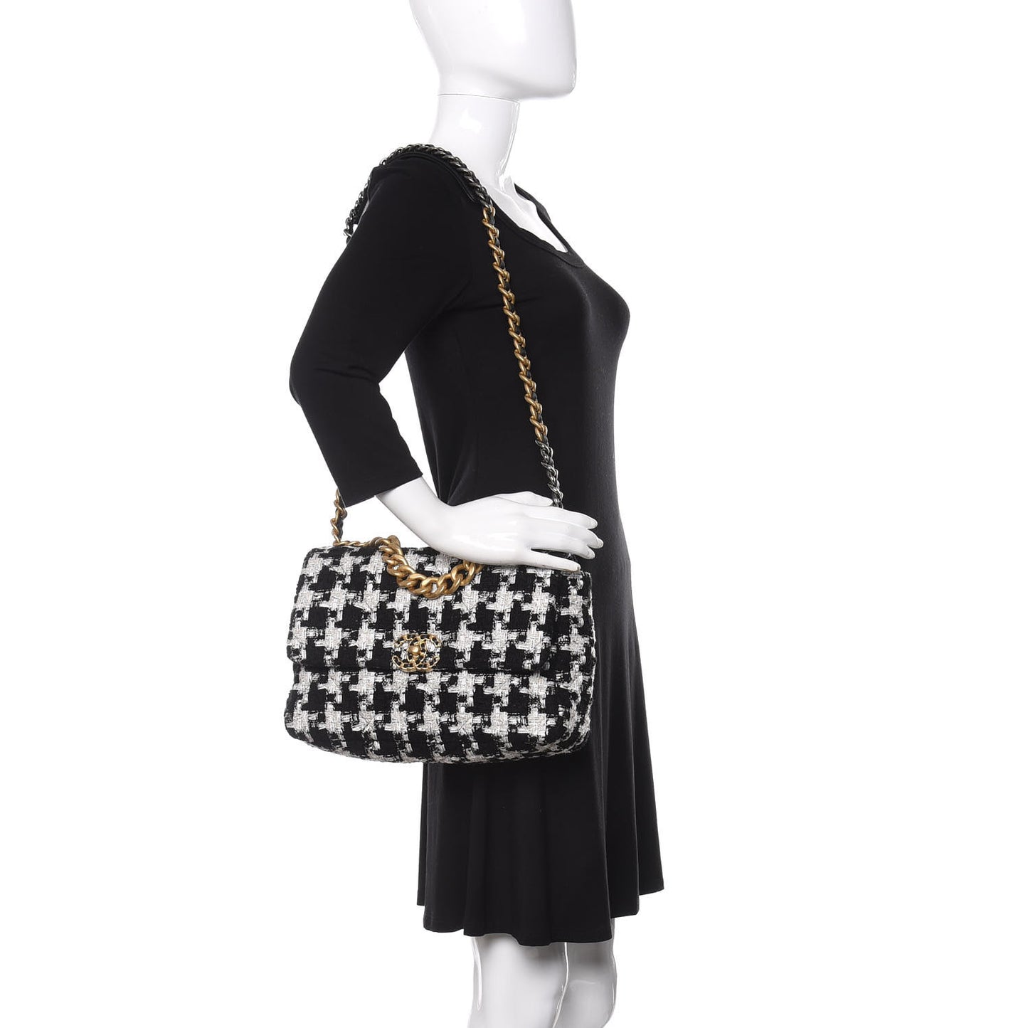 Tweed Quilted Large Chanel 19 Flap Black Ecru White