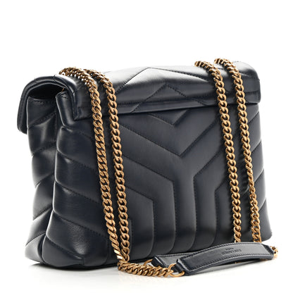 Saint Laurent Calfskin Y Quilted Monogram Small Loulou Chain Satchel Deep Marine 3 of 13