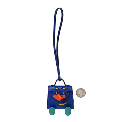 Hermes Tadelakt Chevre Mysore Kelly Quelle Idole Bag Charm Bleu Electrique Feu 2 of 6