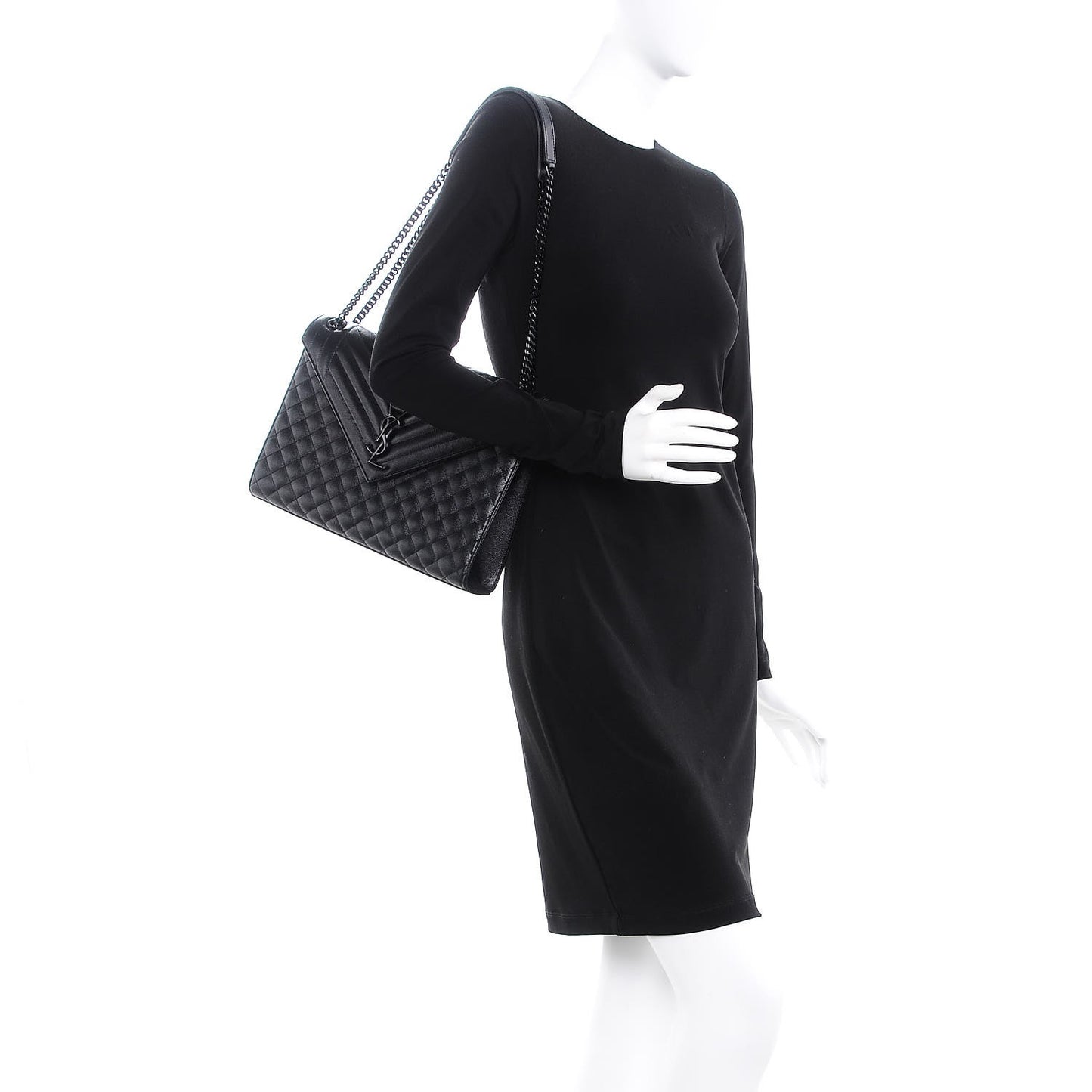 Grain De Poudre Textured Mixed Matelasse Large Triquilt Monogram Monochrome Satchel Black