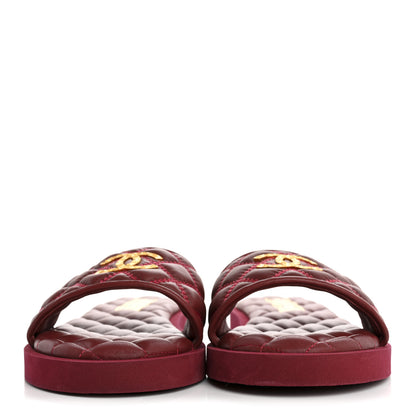 Chanel Lambskin Quilted Textured CC Mules Sandals Red 3 of 12