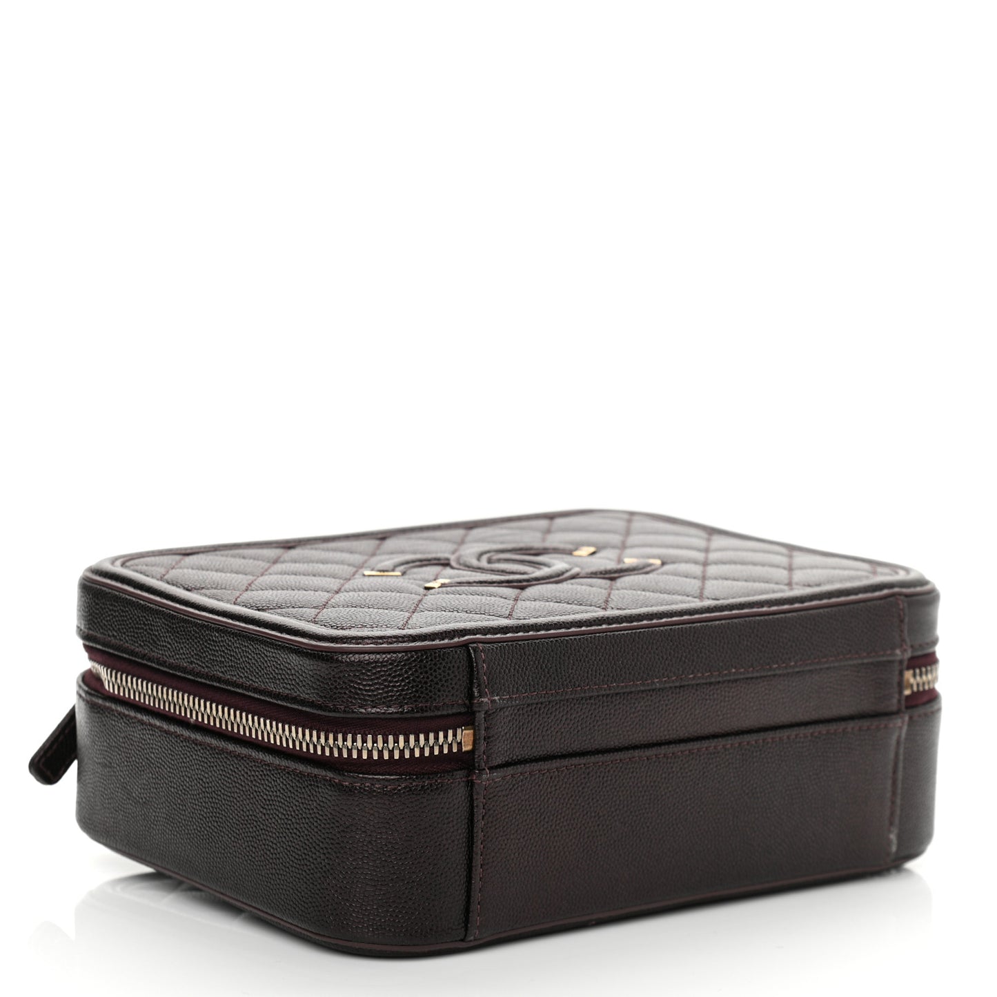 Iridescent Caviar Quilted Medium CC Filigree Vanity Case Burgundy