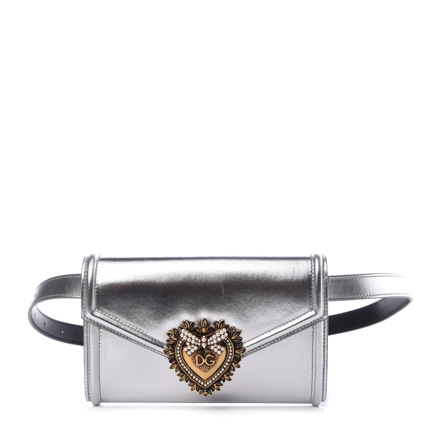 Metallic Agnello Vitello Devotion Belt Bag Silver