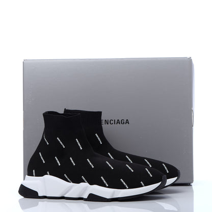 Balenciaga Neoprene Knit Allover Logo Bi-Color Sole Mens Speed Sneakers 42 Black White 9 of 9