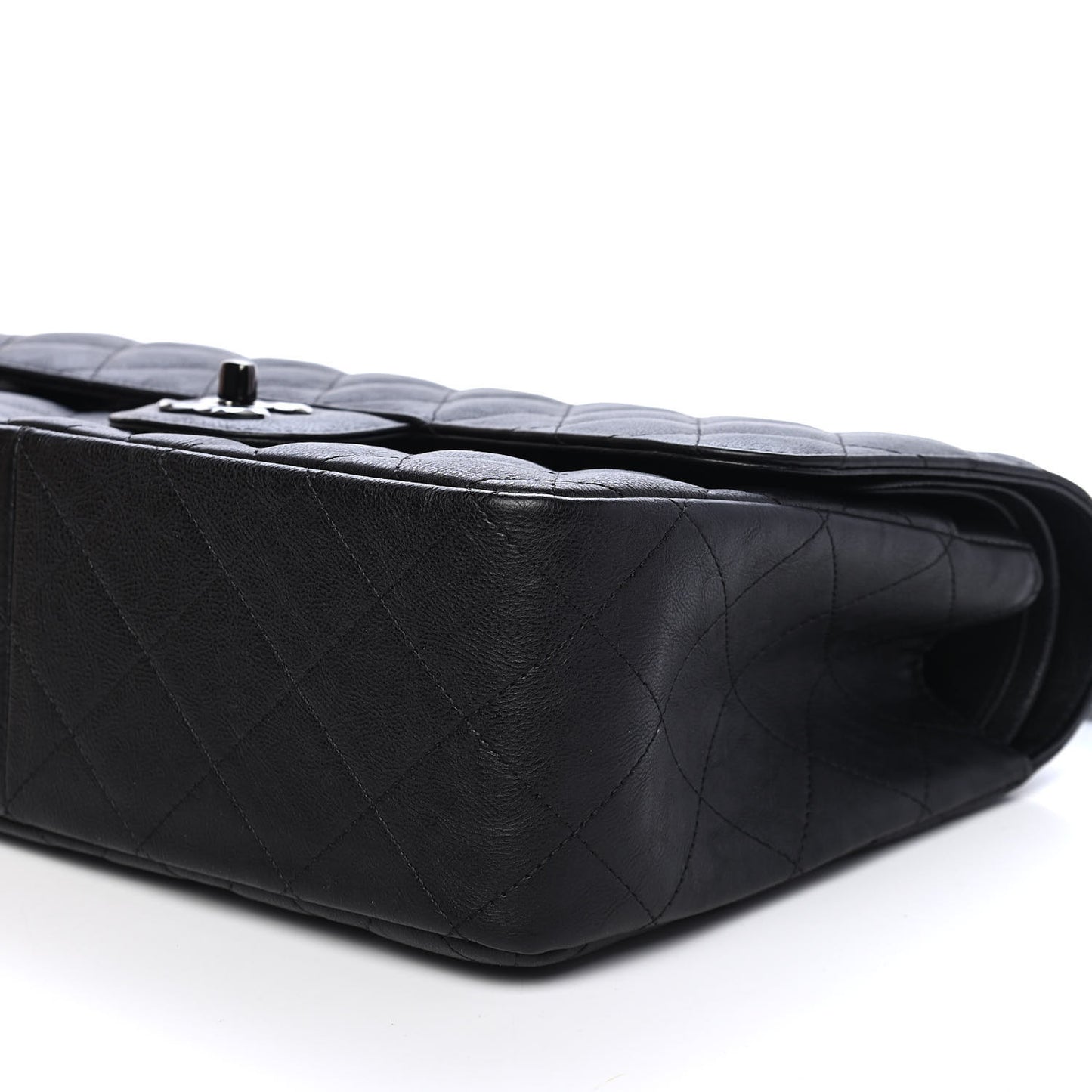 Crumpled Calfskin Quilted Jumbo Double Flap So Black