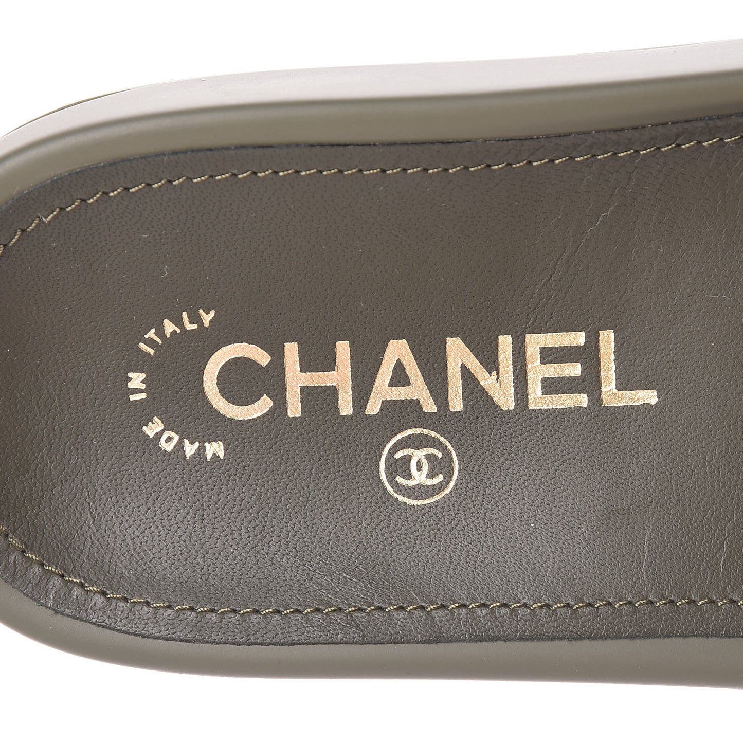 Canvas Chain Flat Sandals 38 Khaki