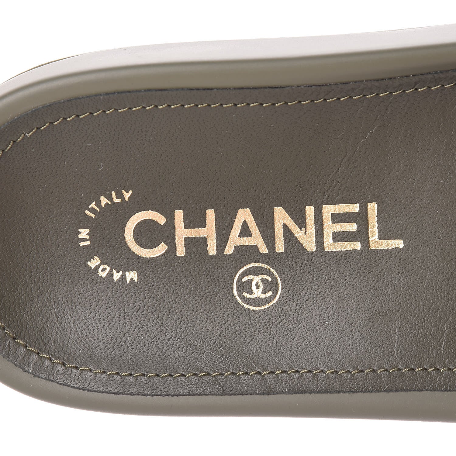 Chanel Canvas Chain Flat Sandals 38 Khaki 8 of 9