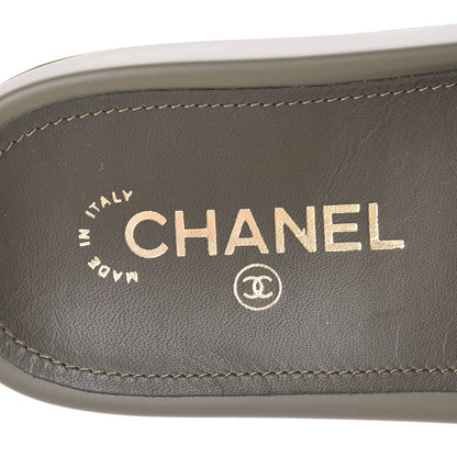 Chanel Canvas Chain Flat Sandals 38 Khaki 8 of 9