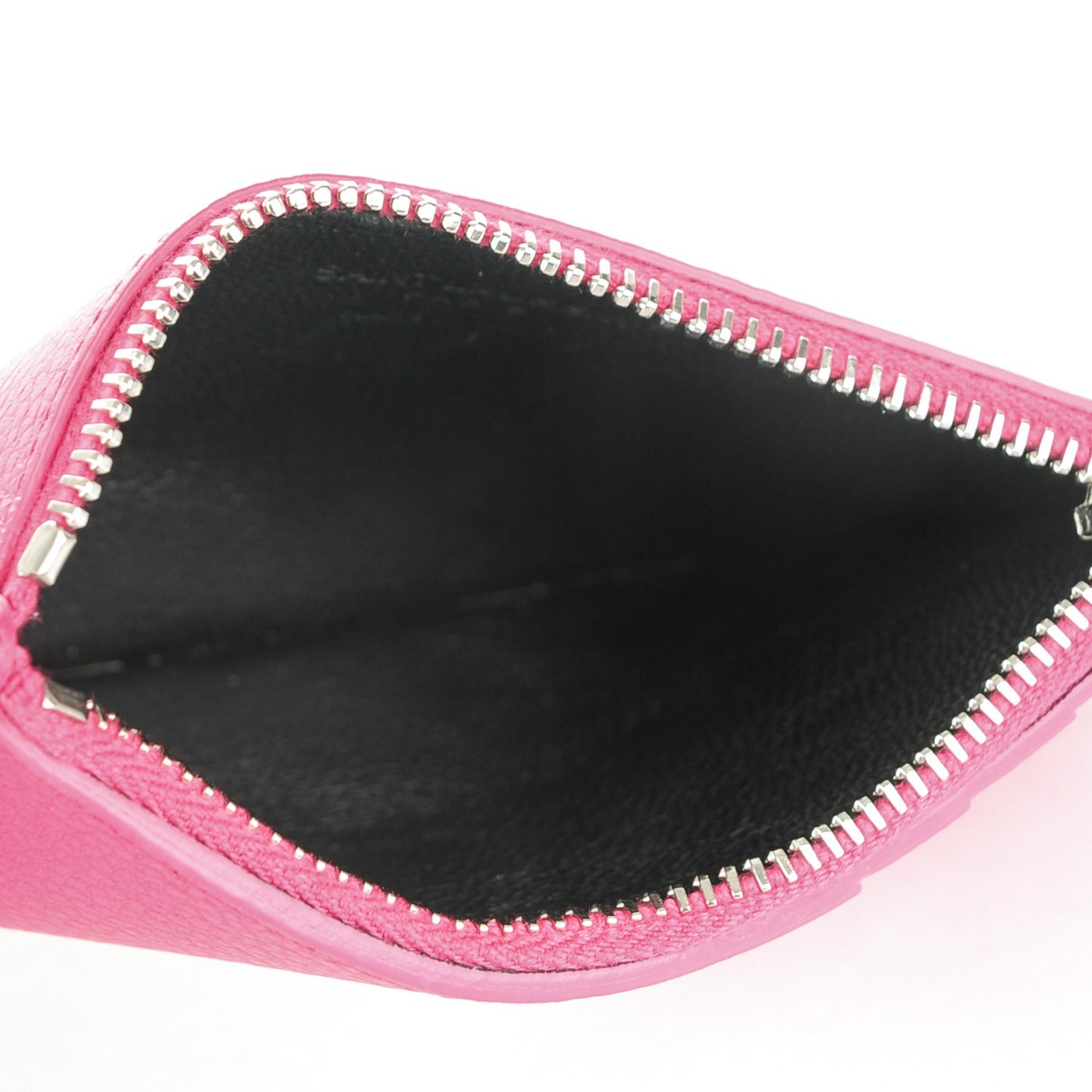 Grained Calfskin 5 Fragments Zip Pouch Card Holder Lipstick Fuchsia