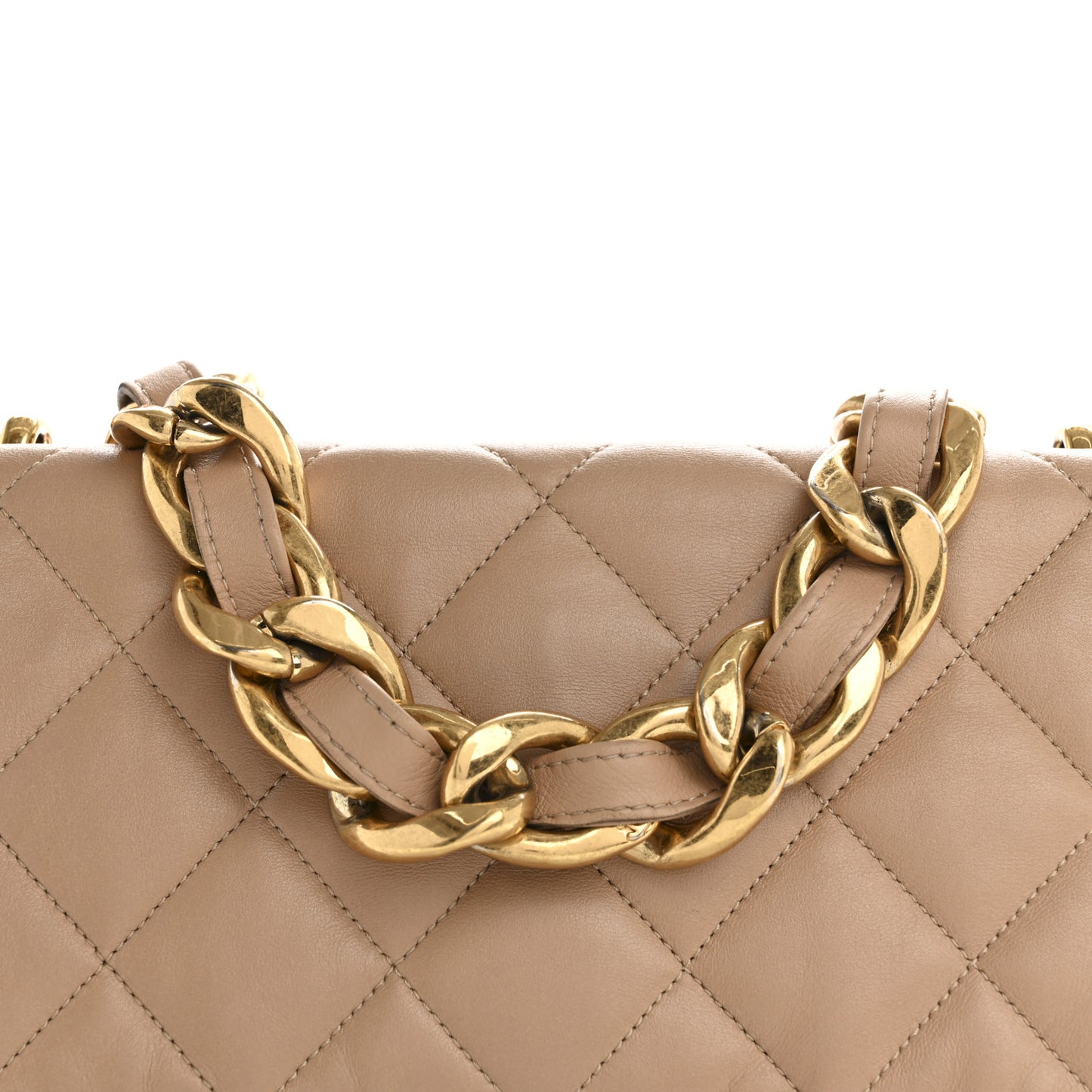 Lambskin Quilted Large CC Funky Town Flap Beige