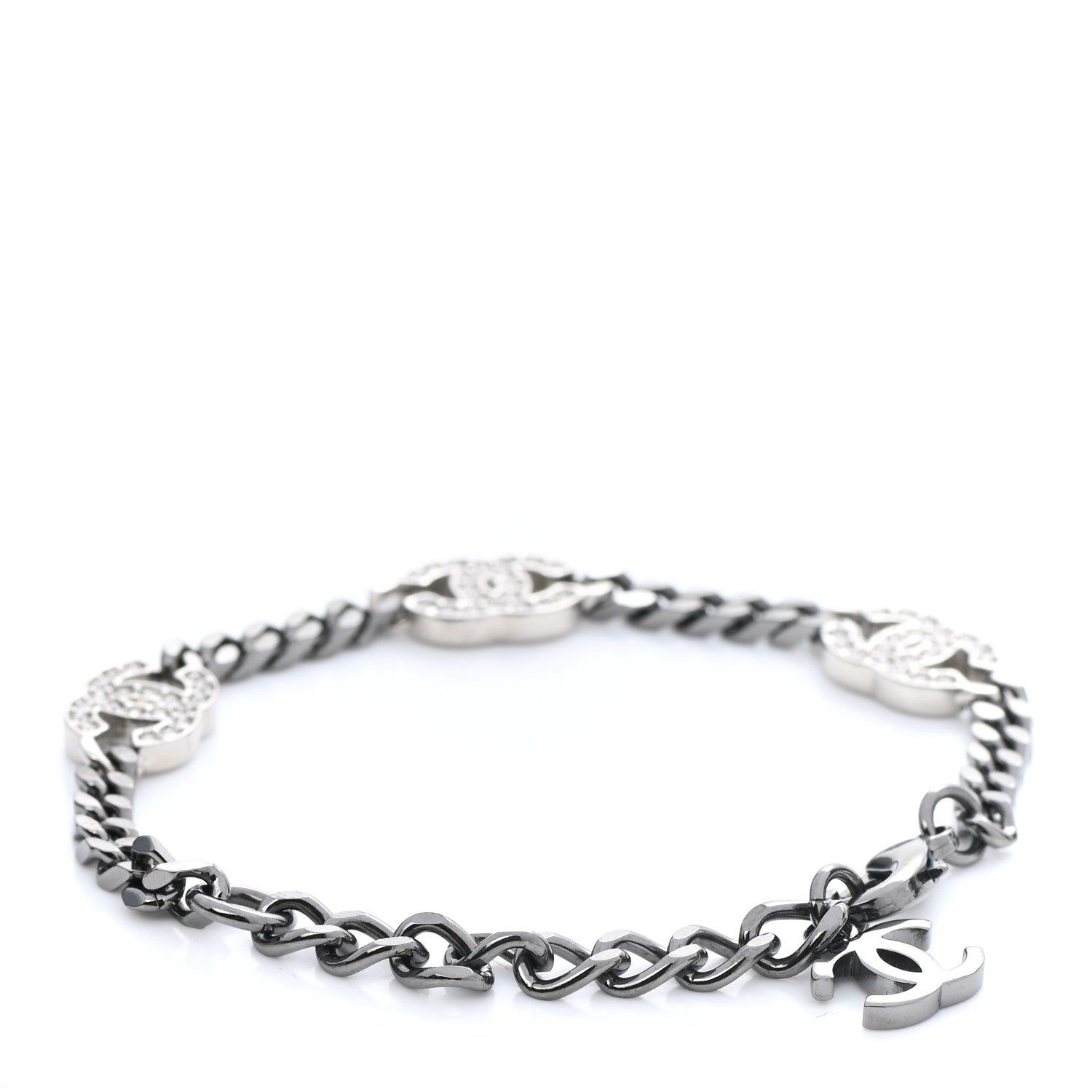 Chanel Crystal CC Chain Bracelet Silver 3 of 5