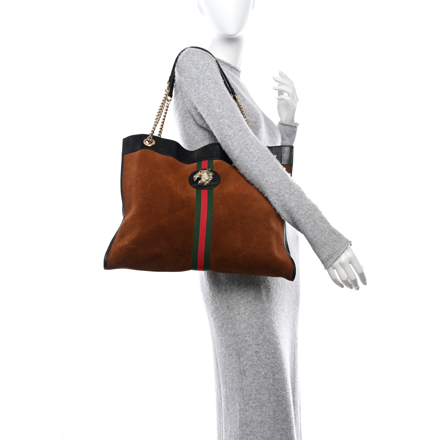 Gucci Suede Patent Large Rajah Chain Tote Nocciola Black 2 of 11