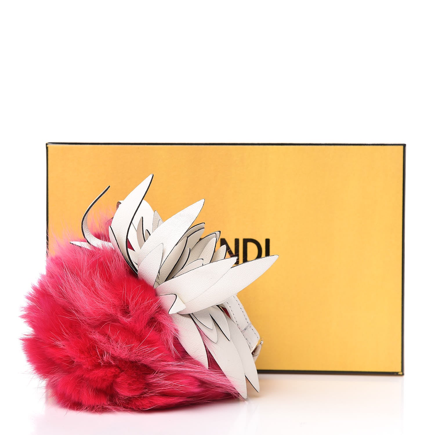 Fendi Fox Rabbit Fur Nappa Pineapple Bag Charm Fuxia White 4 of 4