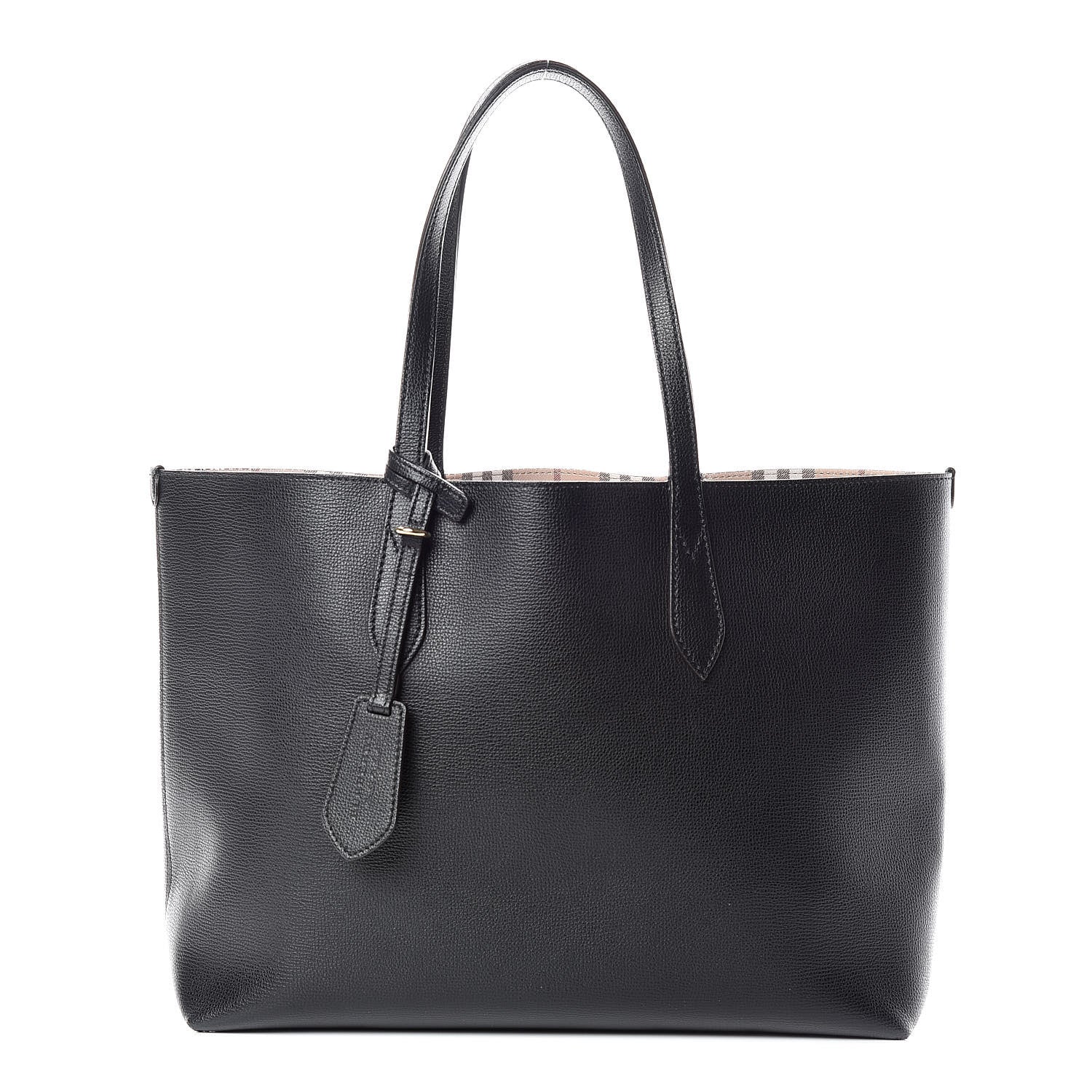 Burberry Grainy Calfskin Haymarket Check Medium Reversible Tote Black 3 of 26