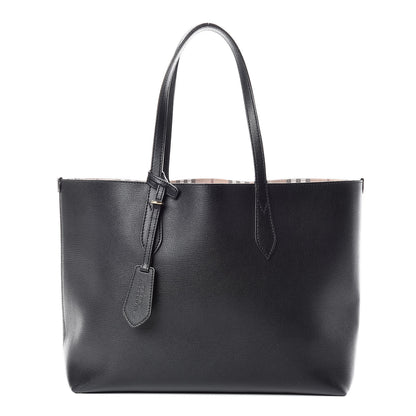 Burberry Grainy Calfskin Haymarket Check Medium Reversible Tote Black 3 of 26