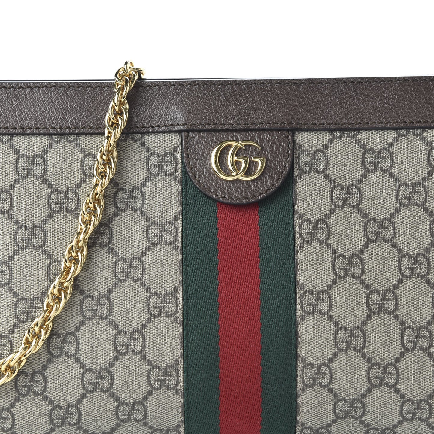GG Supreme Monogram Web Small Ophidia Chain Shoulder Bag Brown