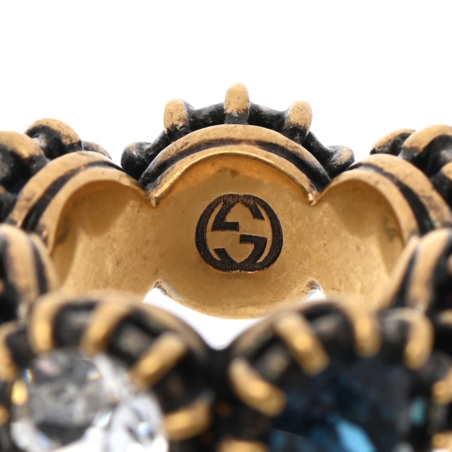 Gucci Tigerhead Crystal Ring 10 Aged Gold Multicolor 7 of 7