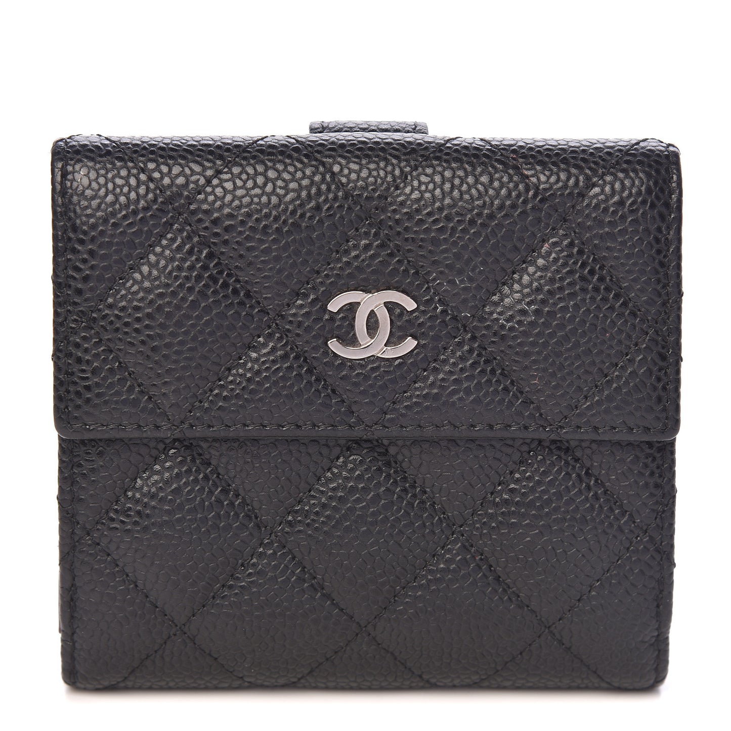 Caviar Quilted Compact French Flap Wallet Black
