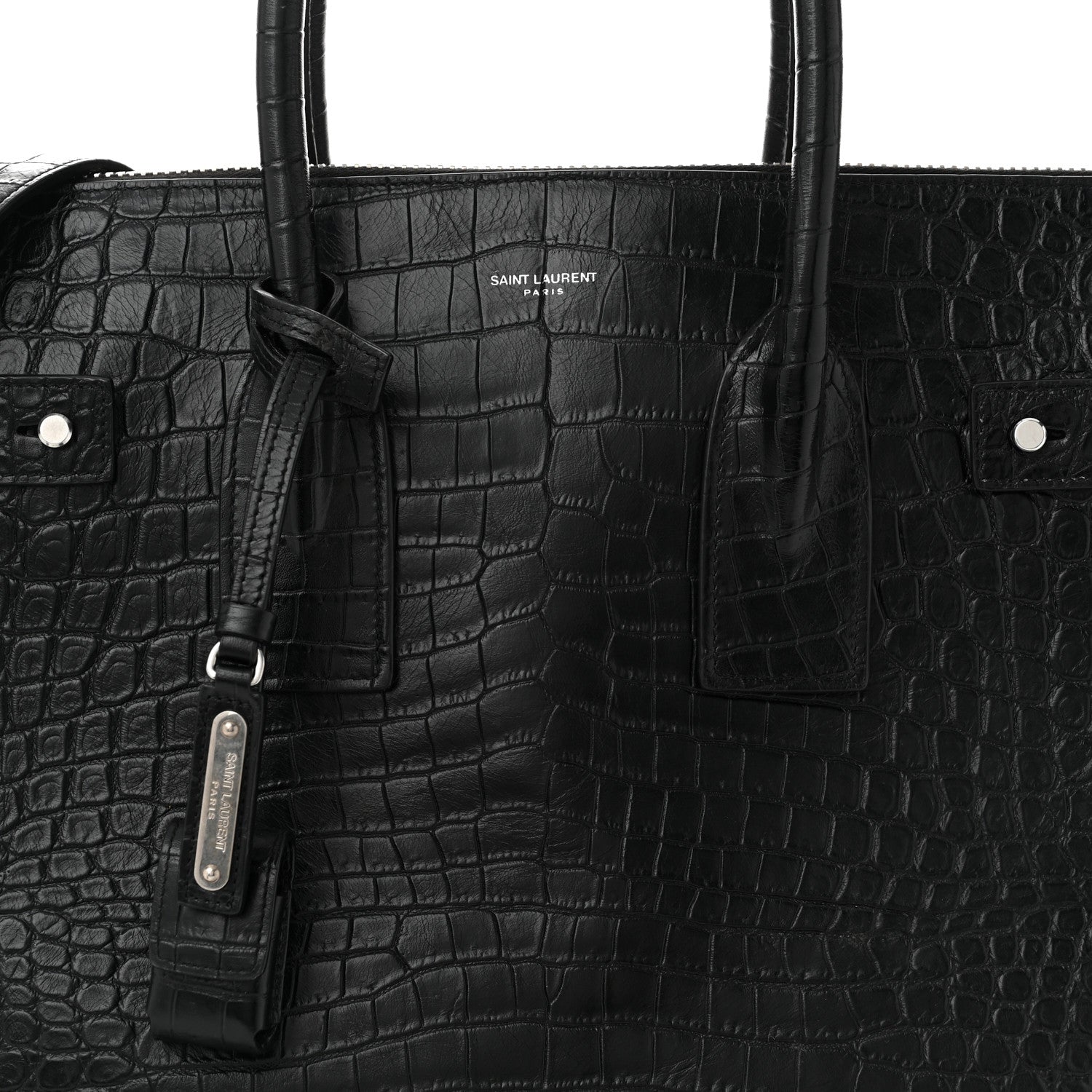 Saint Laurent Calfskin Crocodile Embossed Souple North South Tote Black 8 of 10