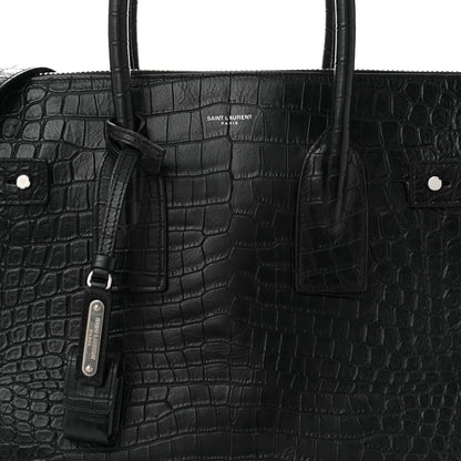 Saint Laurent Calfskin Crocodile Embossed Souple North South Tote Black 8 of 10