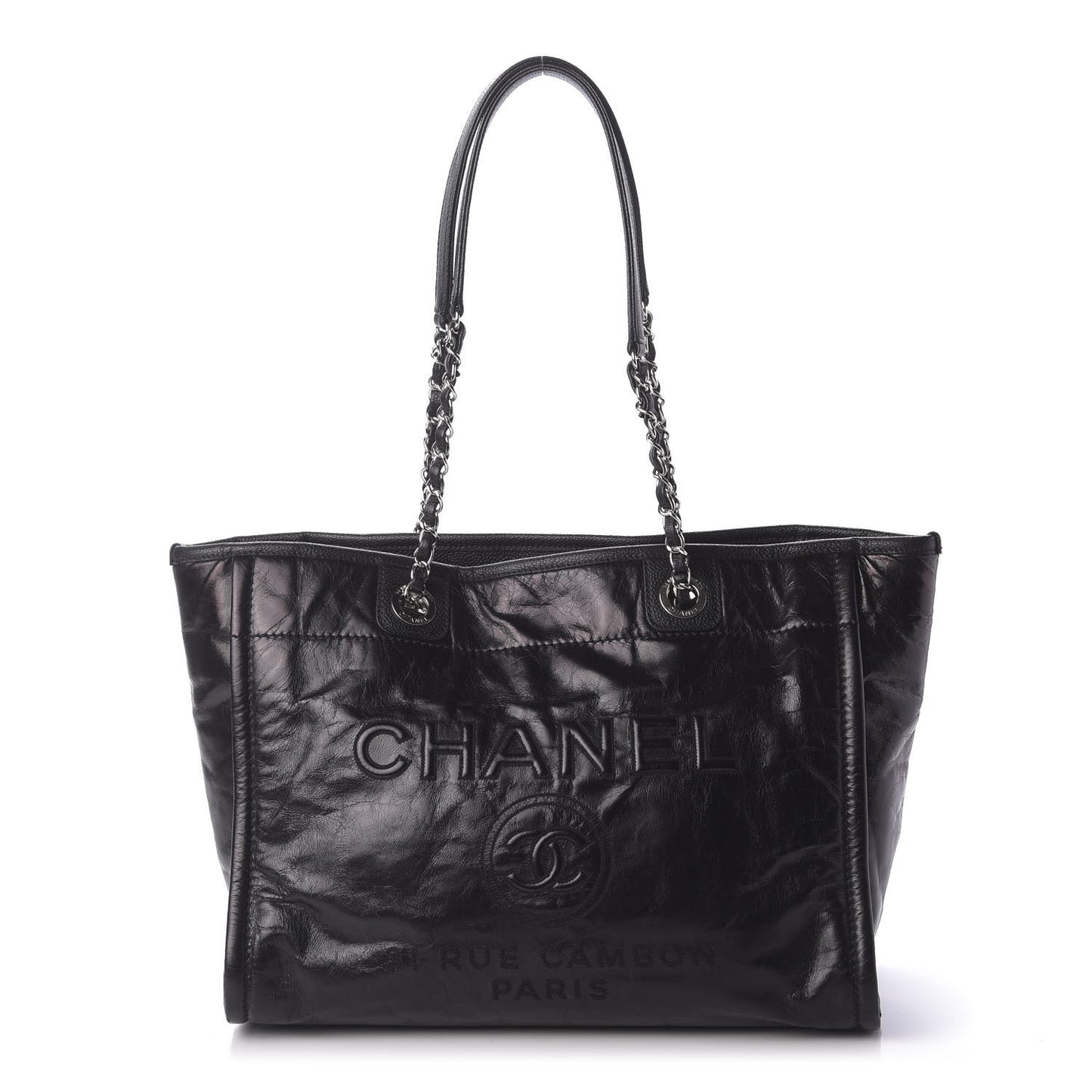 Glazed Calfskin Small Deauville Tote Black