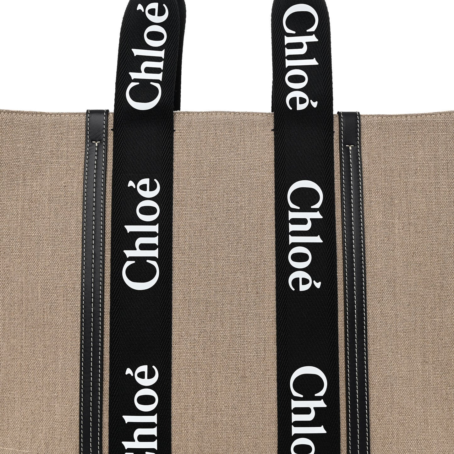 Linen Calfskin Large Woody Ribbon Tote Black Blue
