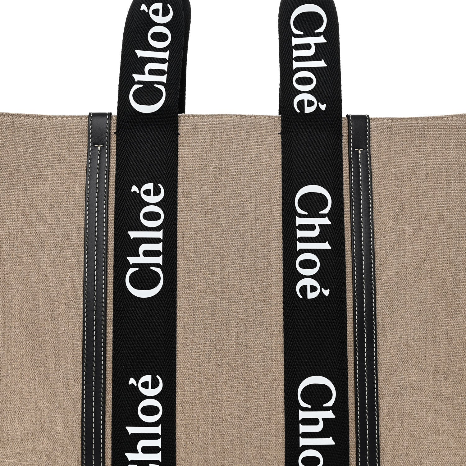Chloe Linen Calfskin Large Woody Ribbon Tote Black Blue 7 of 9